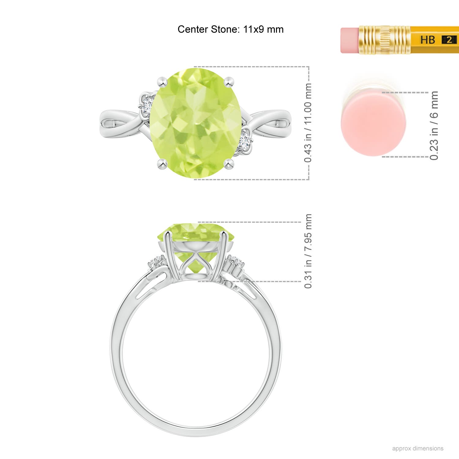 A - Peridot / 3.94 CT / 14 KT White Gold