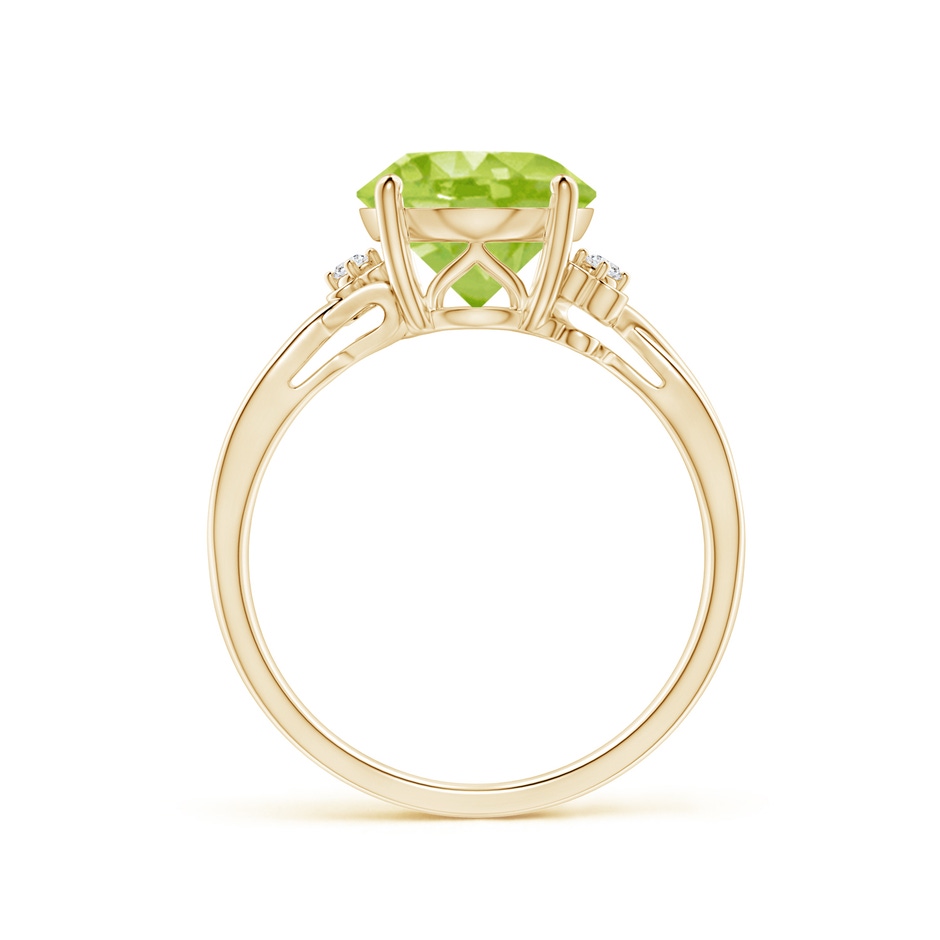 11x9mm AA Peridot Crossover Shank Cocktail Ring with Floral Motifs in Yellow Gold side 1