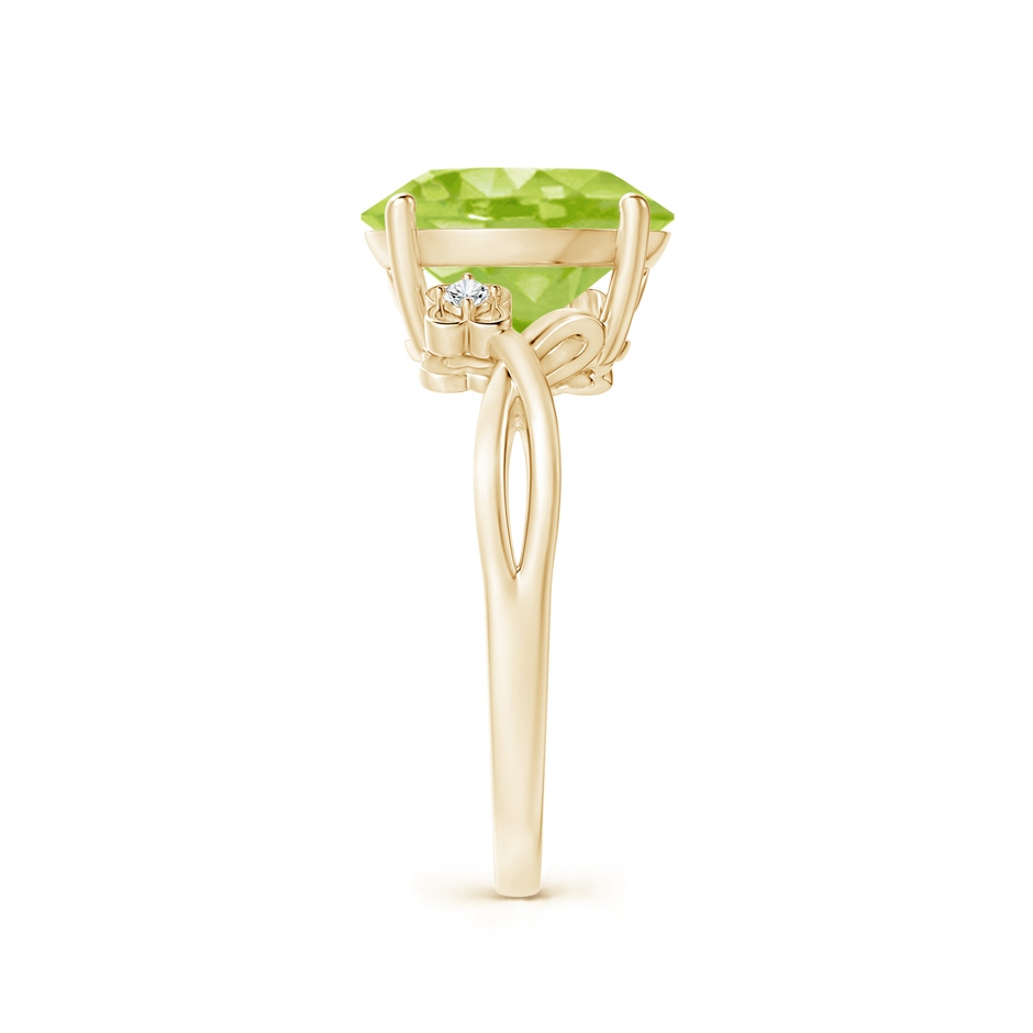 11x9mm AA Peridot Crossover Shank Cocktail Ring with Floral Motifs in Yellow Gold side 2