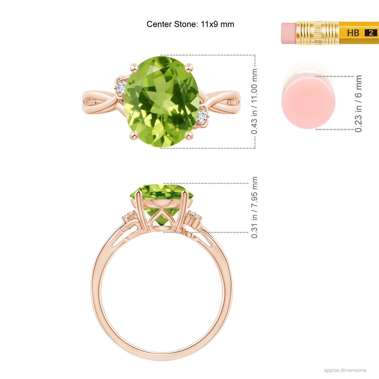 AAA - Peridot / 3.94 CT / 14 KT Rose Gold