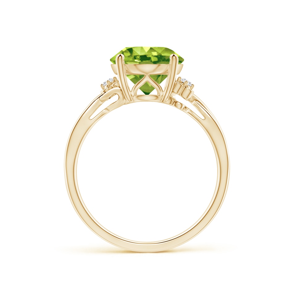 11x9mm AAA Peridot Crossover Shank Cocktail Ring with Floral Motifs in Yellow Gold side 1
