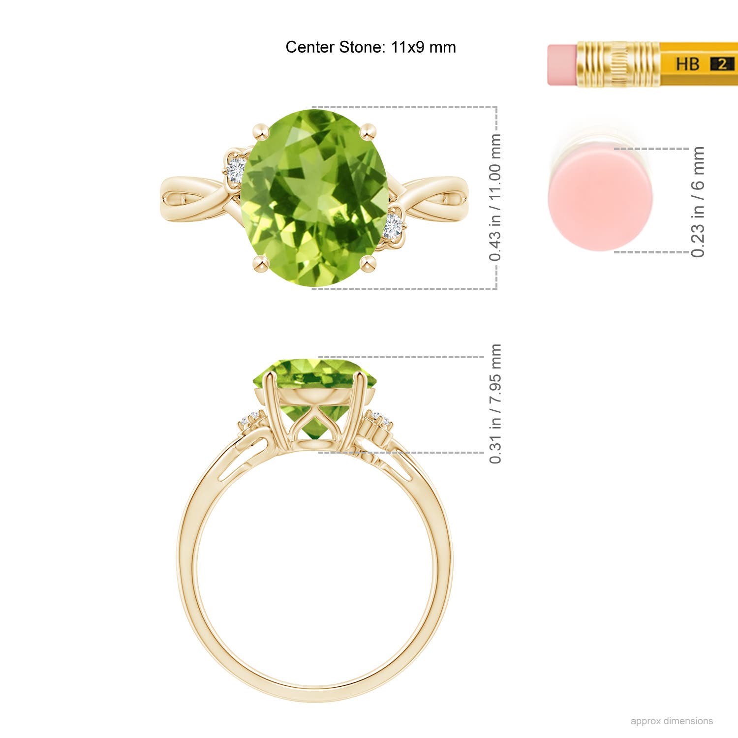 AAA - Peridot / 3.94 CT / 14 KT Yellow Gold