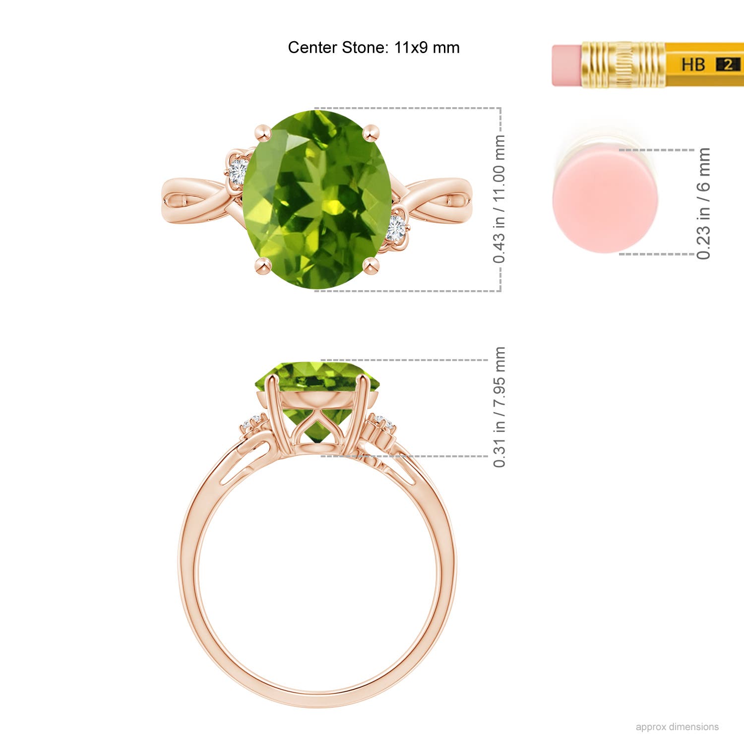 AAAA - Peridot / 3.94 CT / 14 KT Rose Gold