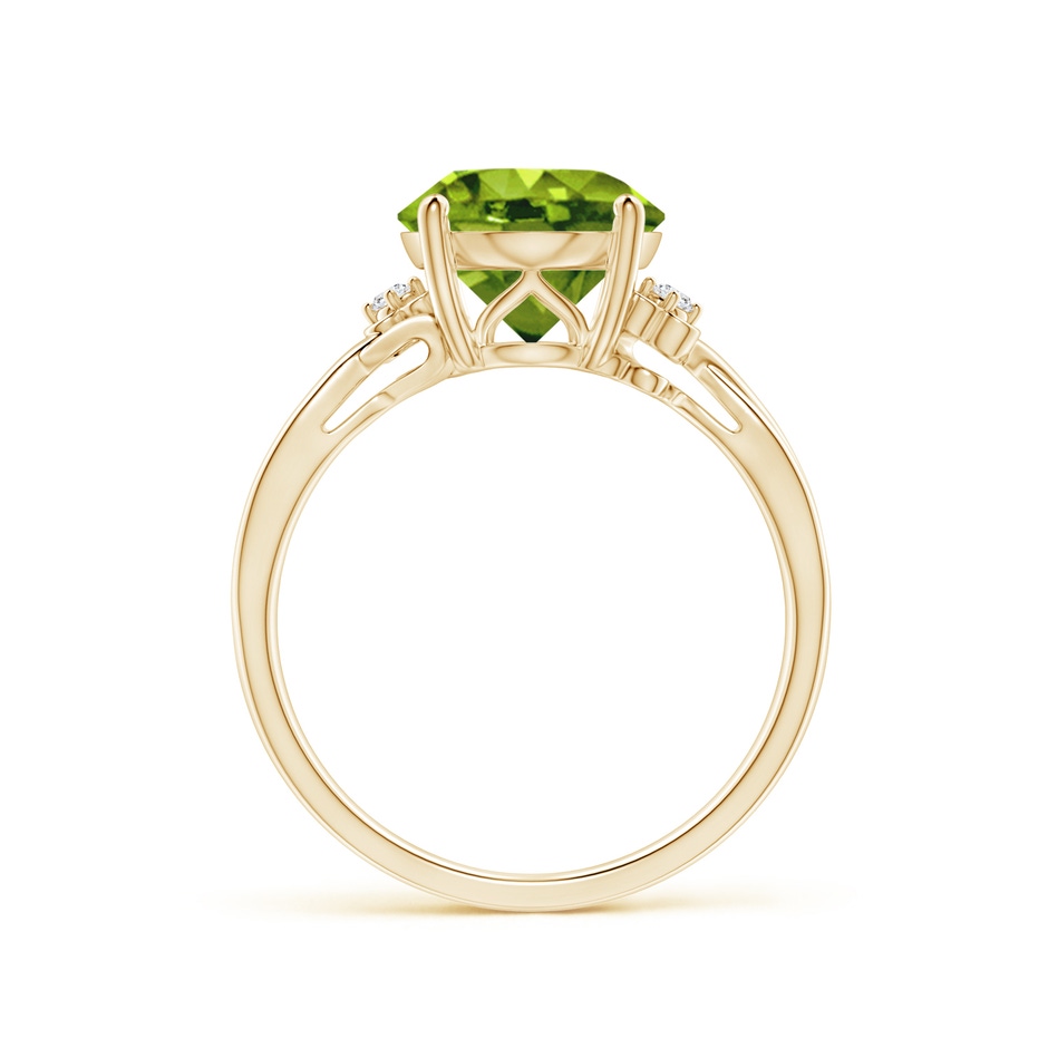 11x9mm AAAA Peridot Crossover Shank Cocktail Ring with Floral Motifs in Yellow Gold side 1