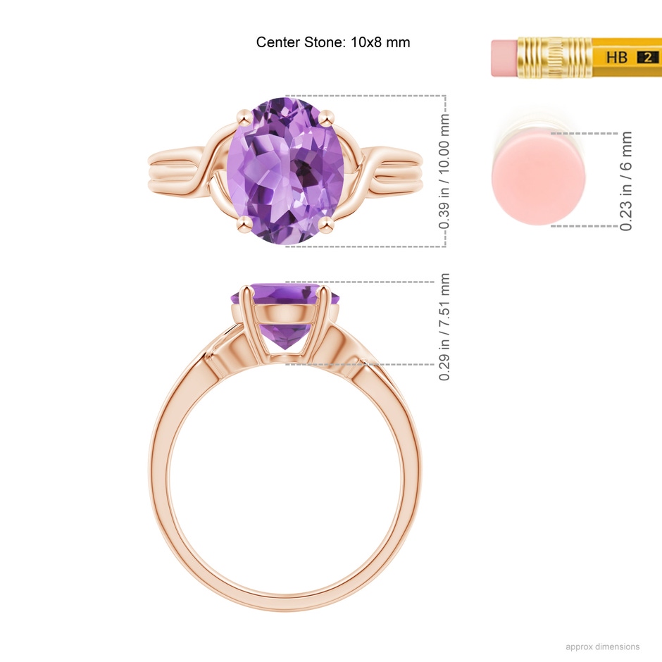 10x8mm A Classic Oval Amethyst Criss-Cross Cocktail Ring in Rose Gold ruler
