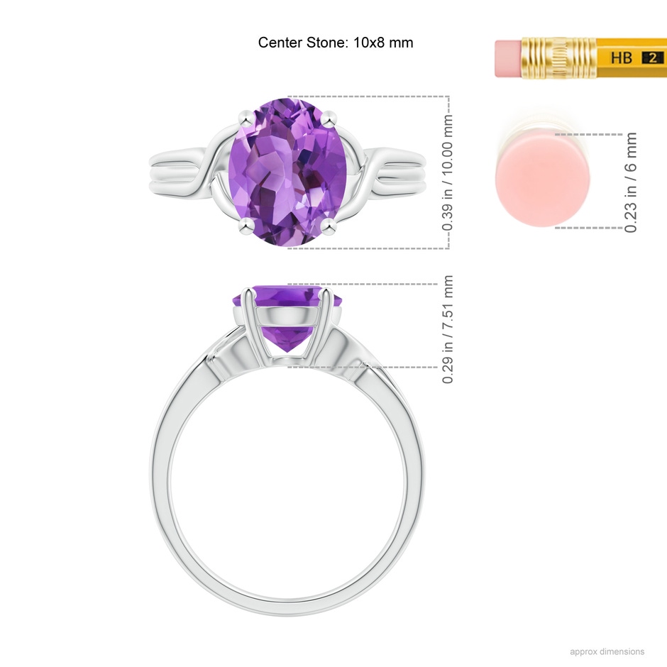 10x8mm AA Classic Oval Amethyst Criss-Cross Cocktail Ring in P950 Platinum ruler