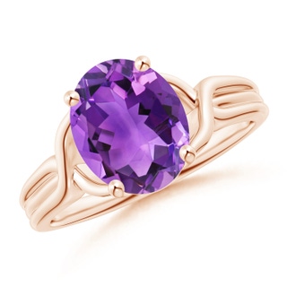 10x8mm AAA Classic Oval Amethyst Criss-Cross Cocktail Ring in Rose Gold