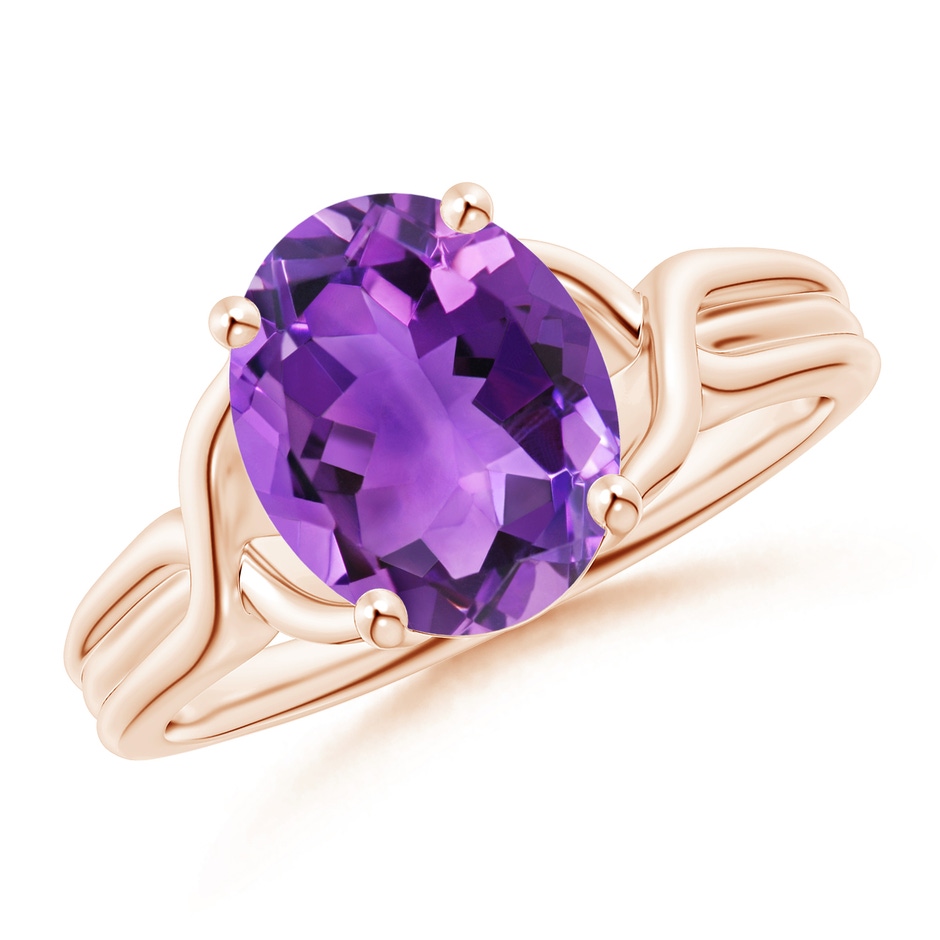 10x8mm AAA Classic Oval Amethyst Criss-Cross Cocktail Ring in Rose Gold 