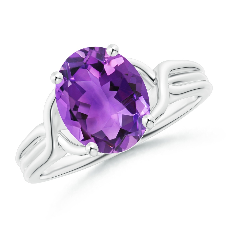 10x8mm AAA Classic Oval Amethyst Criss-Cross Cocktail Ring in White Gold 