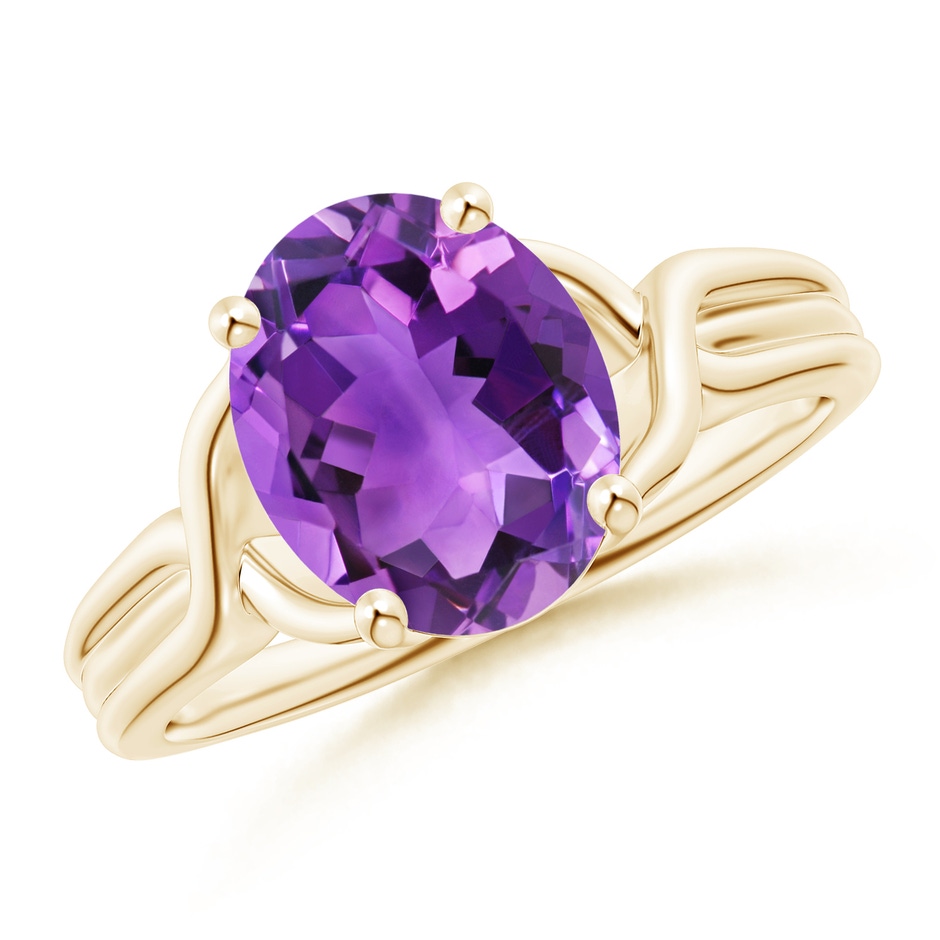 10x8mm AAA Classic Oval Amethyst Criss-Cross Cocktail Ring in Yellow Gold 