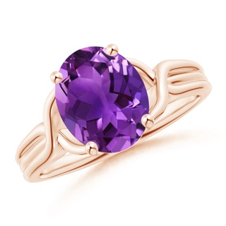 10x8mm AAAA Classic Oval Amethyst Criss-Cross Cocktail Ring in Rose Gold