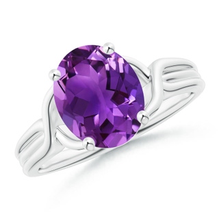 10x8mm AAAA Classic Oval Amethyst Criss-Cross Cocktail Ring in White Gold