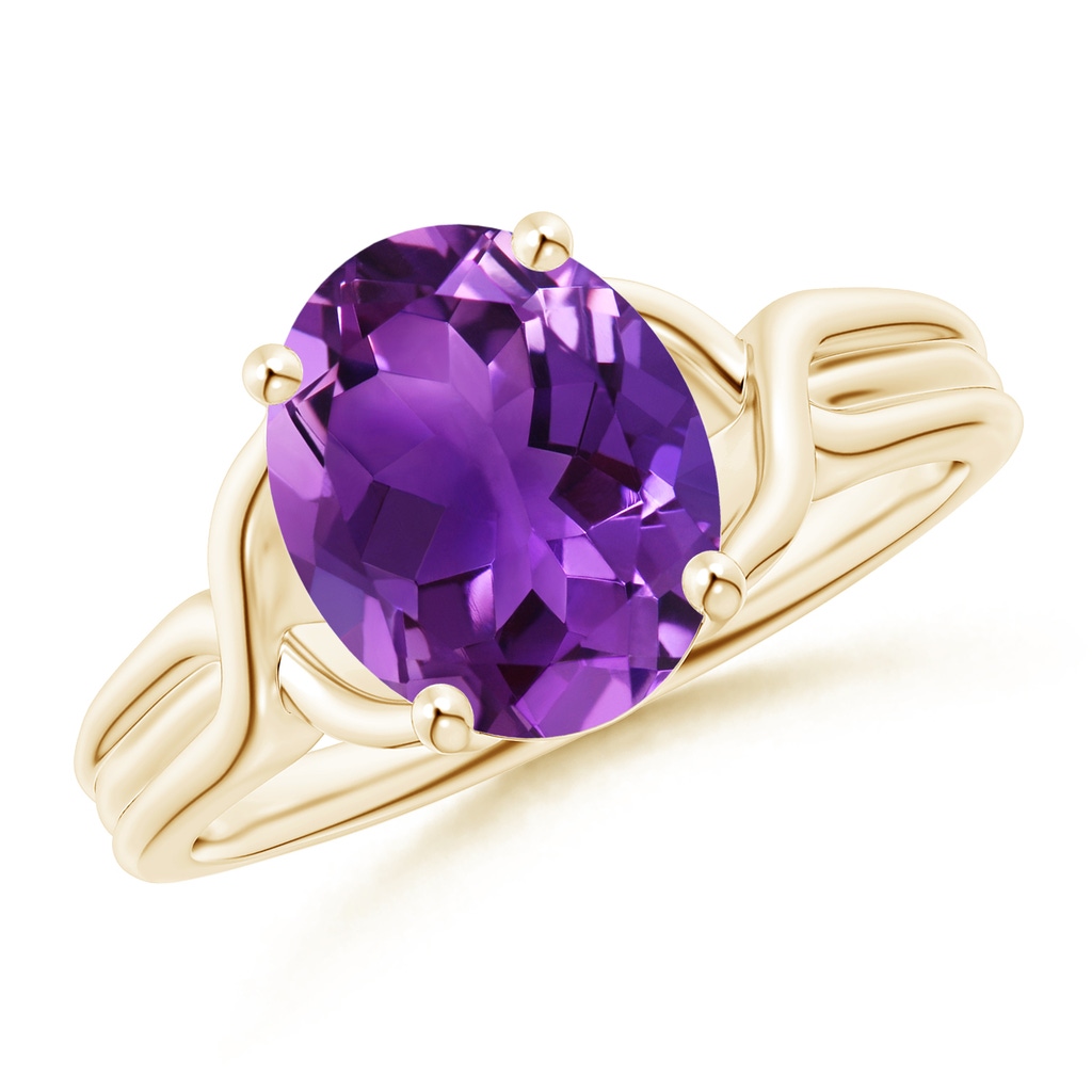 10x8mm AAAA Classic Oval Amethyst Criss-Cross Cocktail Ring in Yellow Gold