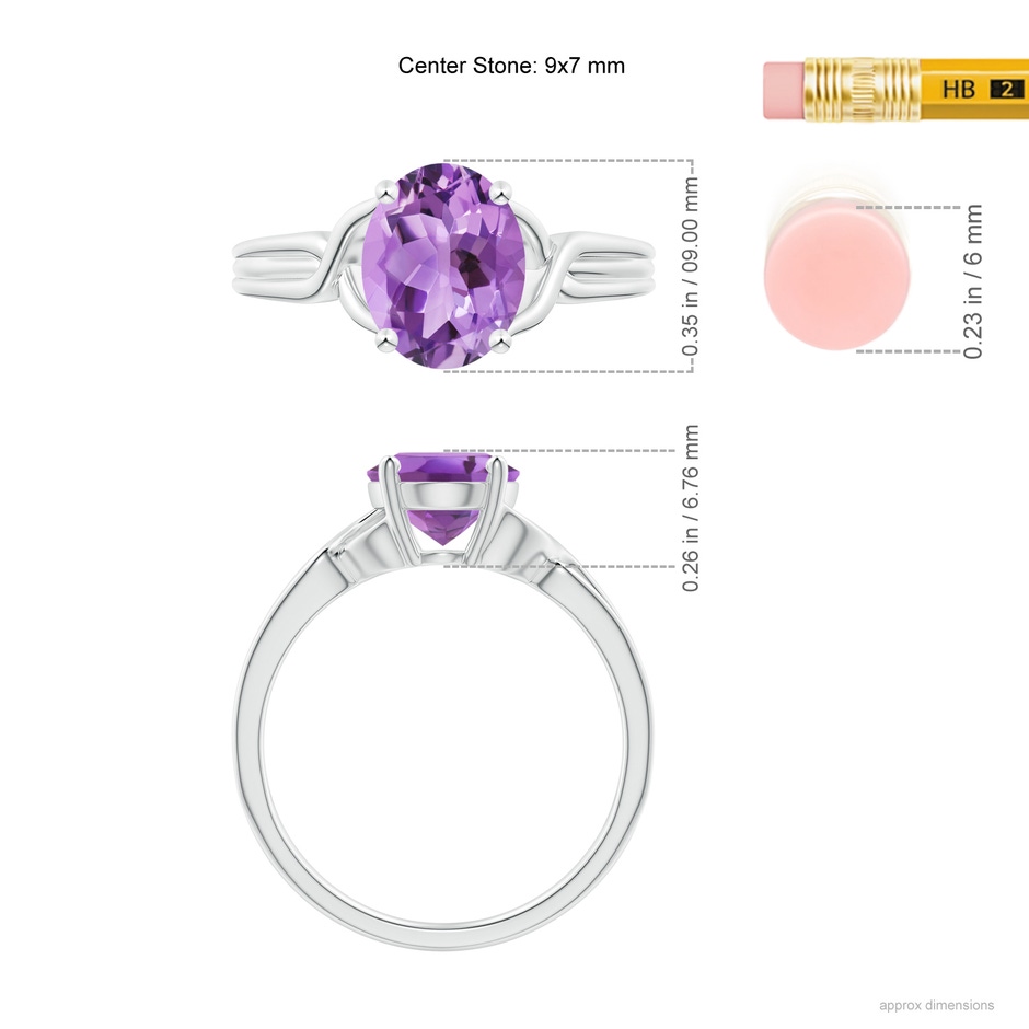 9x7mm A Classic Oval Amethyst Criss-Cross Cocktail Ring in White Gold ruler
