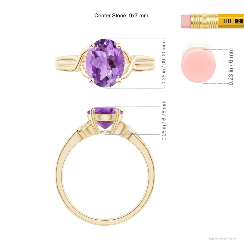 9x7mm A Classic Oval Amethyst Criss-Cross Cocktail Ring in Yellow Gold ruler