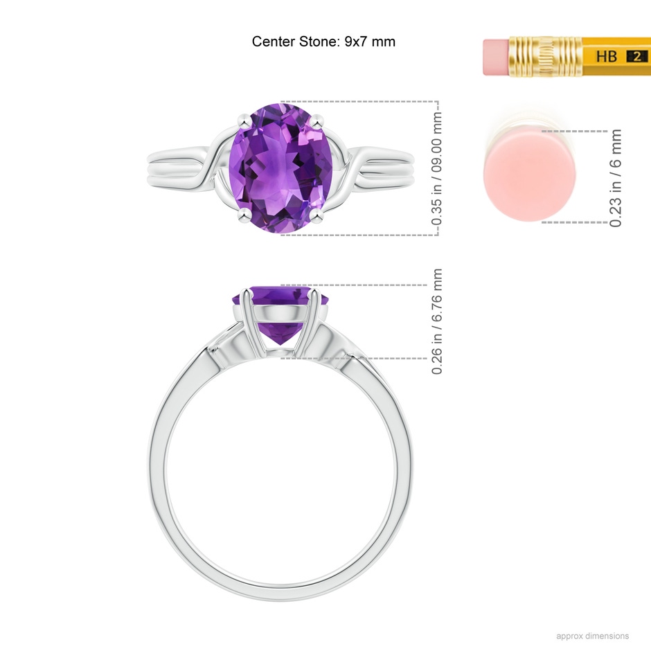 9x7mm AAA Classic Oval Amethyst Criss-Cross Cocktail Ring in P950 Platinum ruler