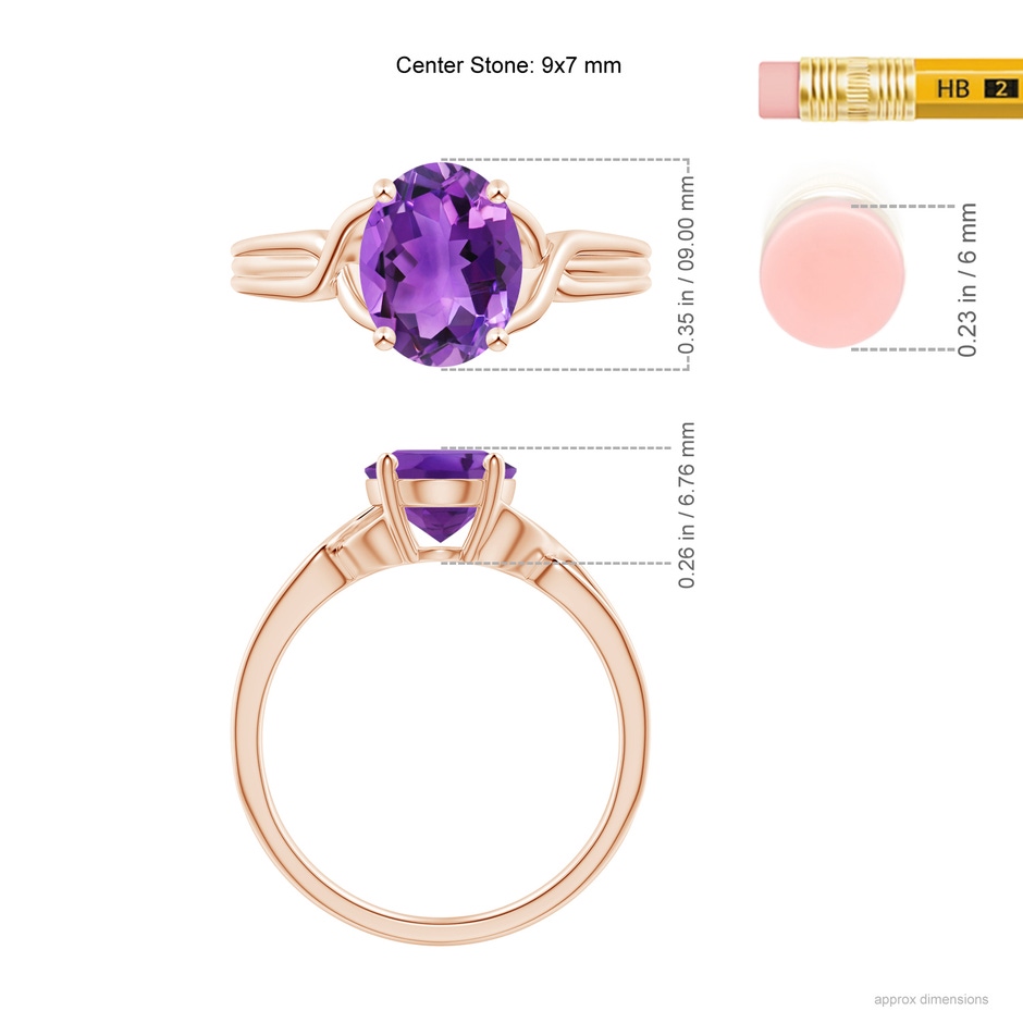 9x7mm AAA Classic Oval Amethyst Criss-Cross Cocktail Ring in Rose Gold ruler