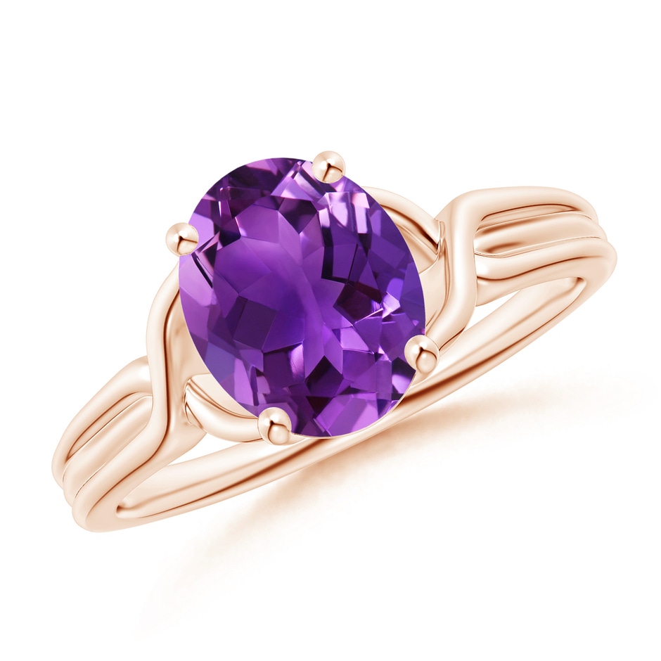 9x7mm AAAA Classic Oval Amethyst Criss-Cross Cocktail Ring in Rose Gold 