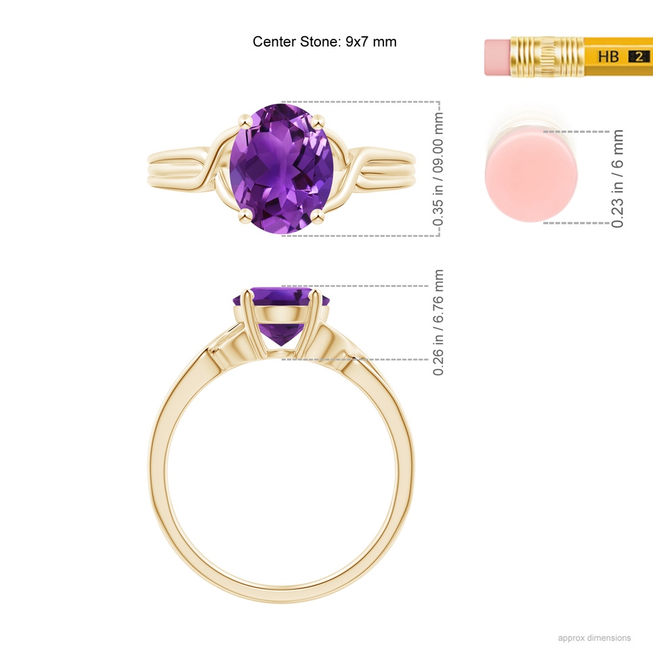 9x7mm AAAA Classic Oval Amethyst Criss-Cross Cocktail Ring in Yellow Gold ruler