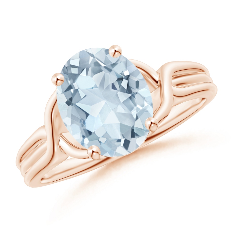 10x8mm A Classic Oval Aquamarine Criss-Cross Cocktail Ring in 18K Rose Gold 