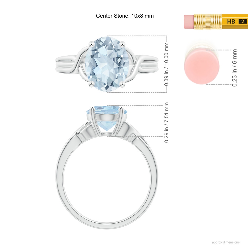 10x8mm A Classic Oval Aquamarine Criss-Cross Cocktail Ring in P950 Platinum ruler