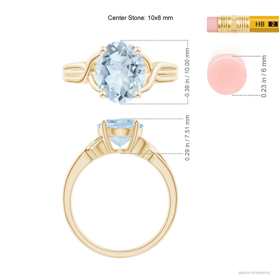 10x8mm A Classic Oval Aquamarine Criss-Cross Cocktail Ring in Yellow Gold ruler