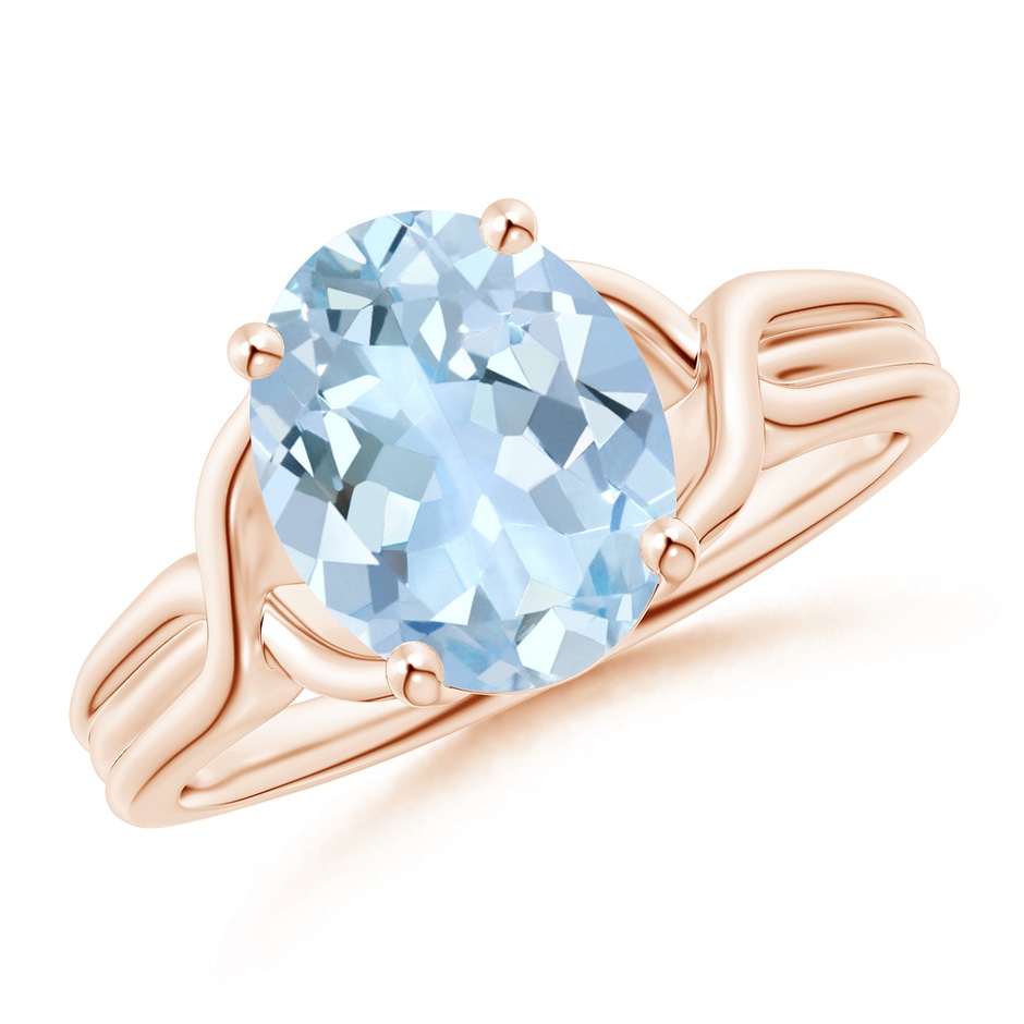 10x8mm AA Classic Oval Aquamarine Criss-Cross Cocktail Ring in Rose Gold 