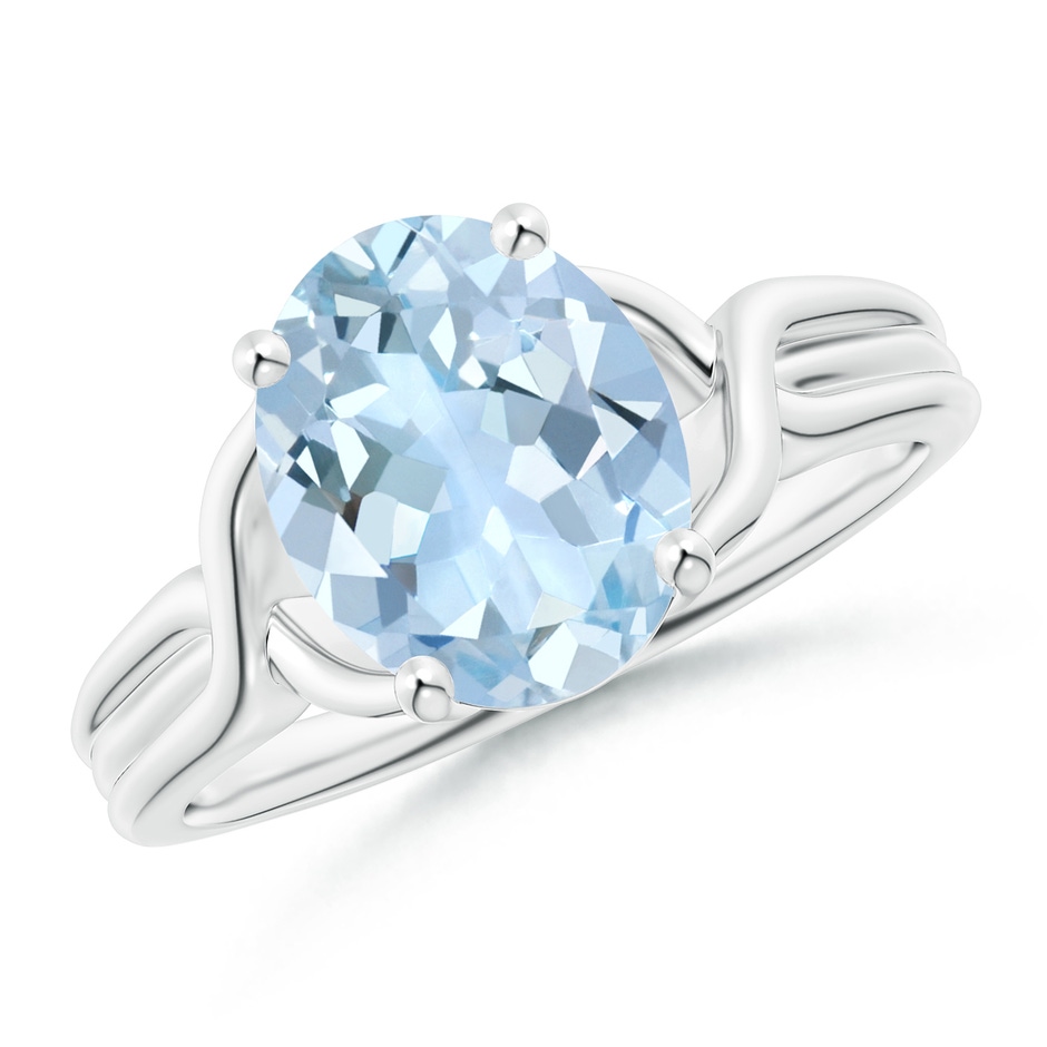 10x8mm AA Classic Oval Aquamarine Criss-Cross Cocktail Ring in White Gold 