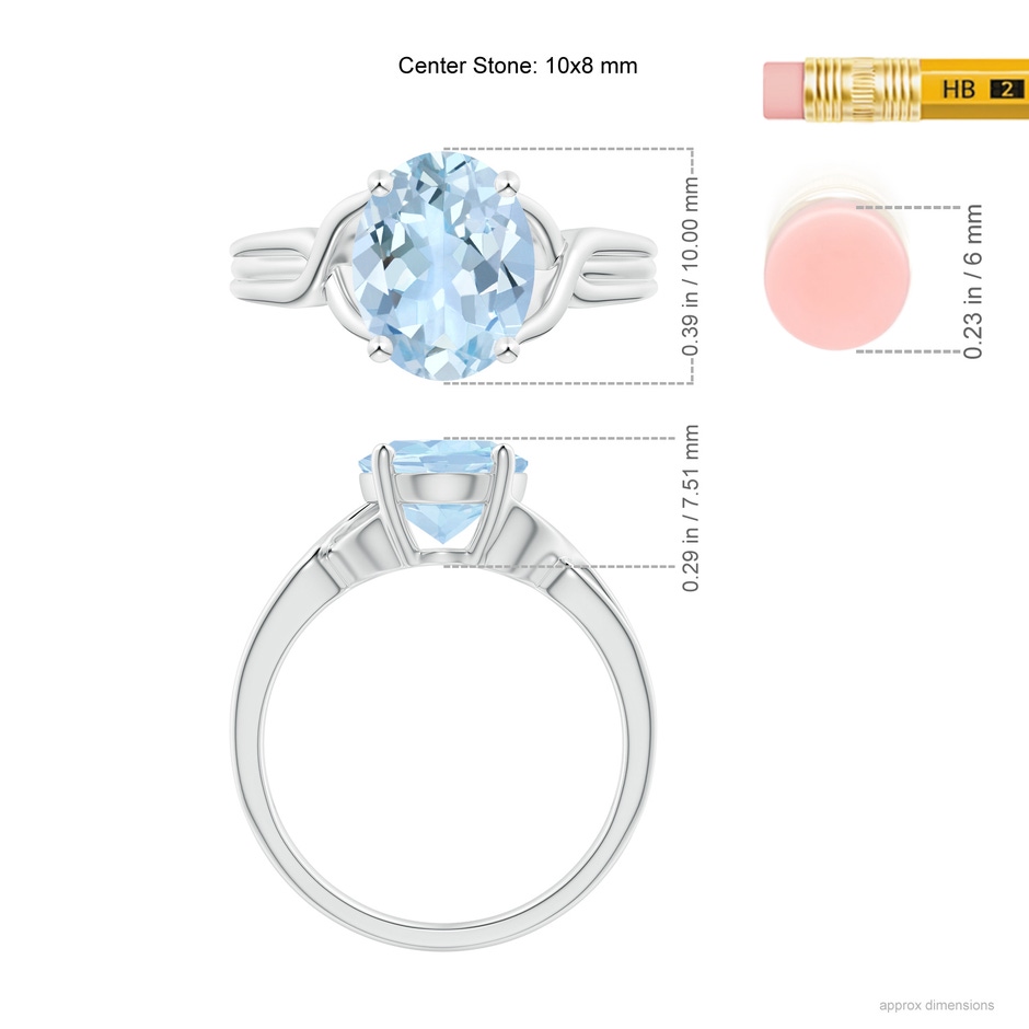 10x8mm AA Classic Oval Aquamarine Criss-Cross Cocktail Ring in White Gold ruler