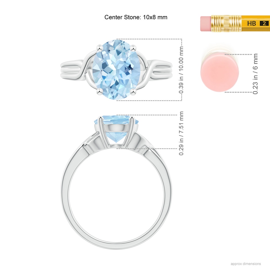 10x8mm AAA Classic Oval Aquamarine Criss-Cross Cocktail Ring in 18K White Gold ruler