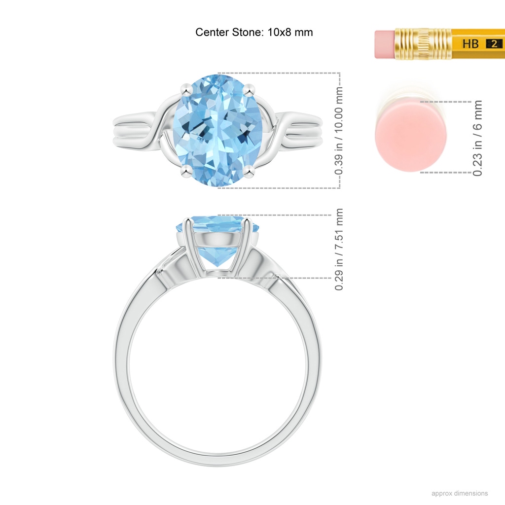 10x8mm AAAA Classic Oval Aquamarine Criss-Cross Cocktail Ring in P950 Platinum Ruler