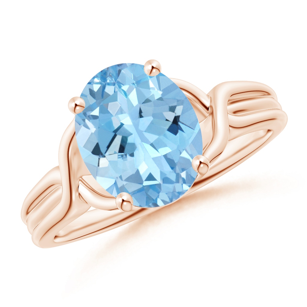 10x8mm AAAA Classic Oval Aquamarine Criss-Cross Cocktail Ring in Rose Gold