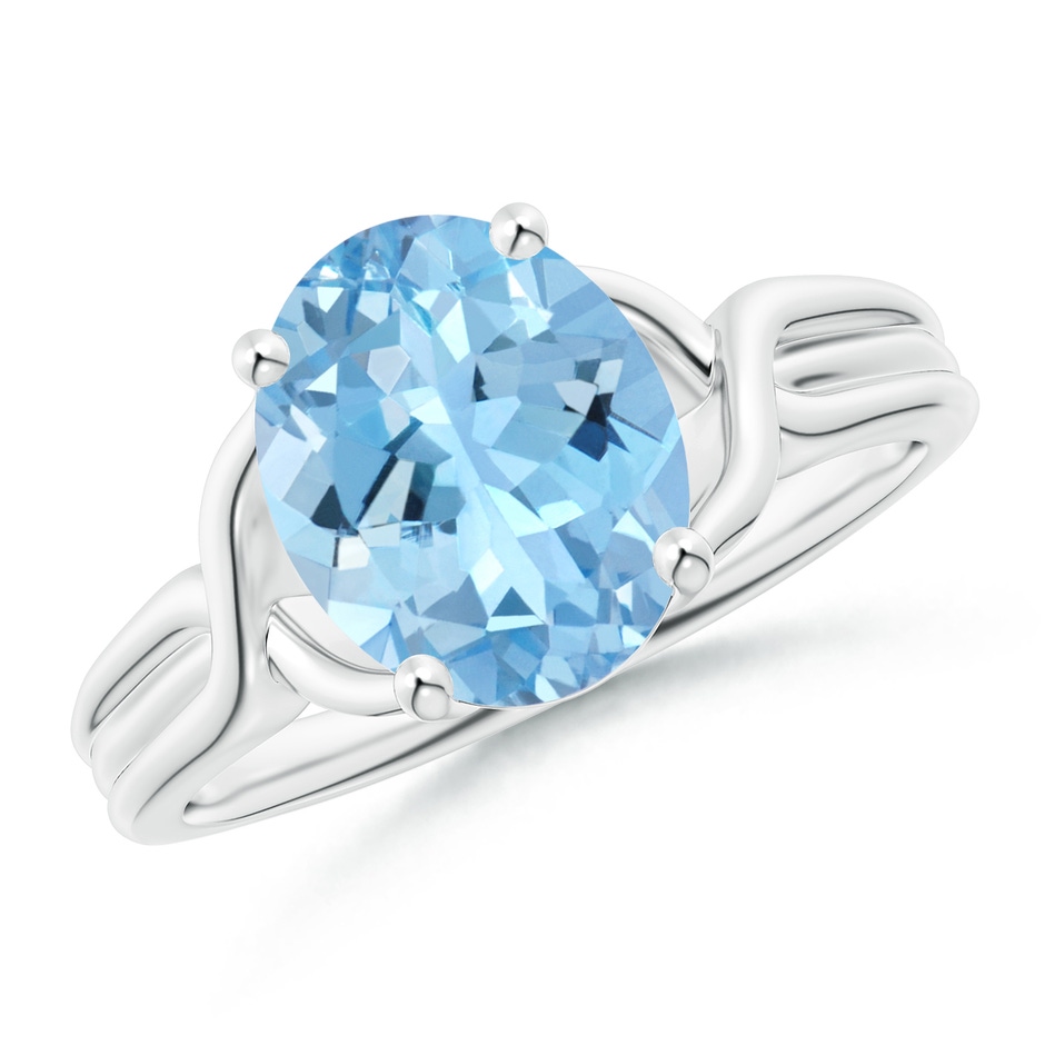 10x8mm AAAA Classic Oval Aquamarine Criss-Cross Cocktail Ring in White Gold 