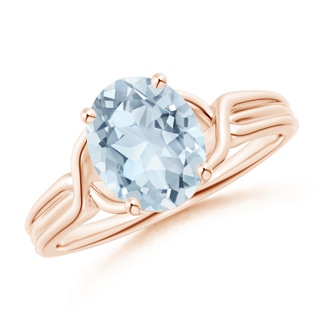 9x7mm A Classic Oval Aquamarine Criss-Cross Cocktail Ring in Rose Gold