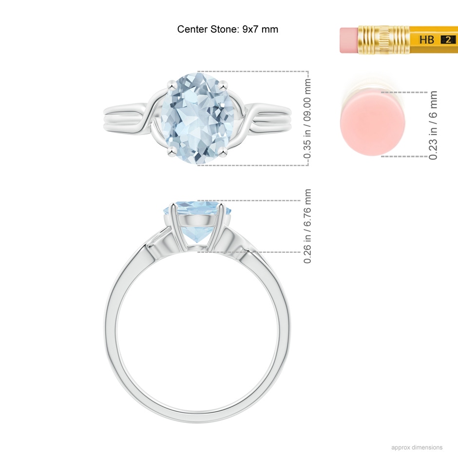 9x7mm A Classic Oval Aquamarine Criss-Cross Cocktail Ring in White Gold ruler