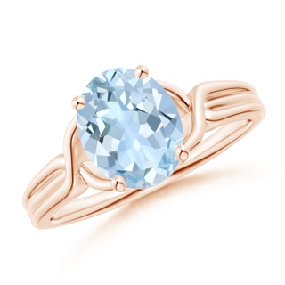 9x7mm AA Classic Oval Aquamarine Criss-Cross Cocktail Ring in Rose Gold