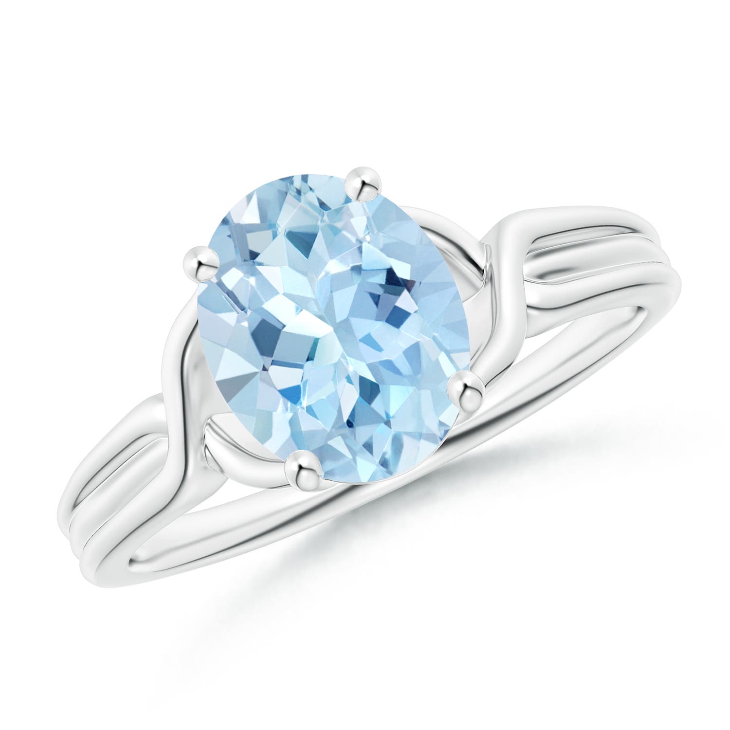 9x7mm AAA Classic Oval Aquamarine Criss-Cross Cocktail Ring in 18CT White Gold