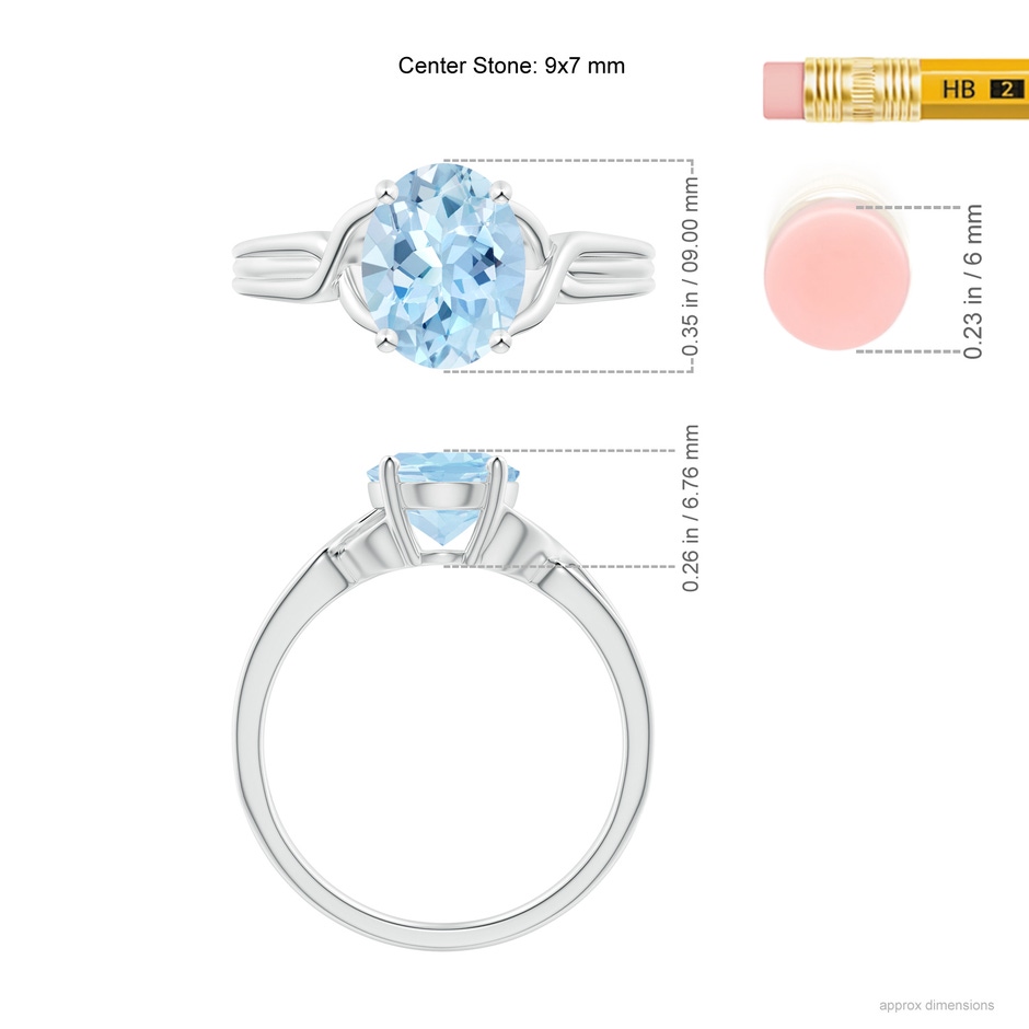 9x7mm AAA Classic Oval Aquamarine Criss-Cross Cocktail Ring in 18K White Gold ruler