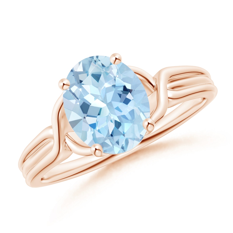 9x7mm AAA Classic Oval Aquamarine Criss-Cross Cocktail Ring in Rose Gold 