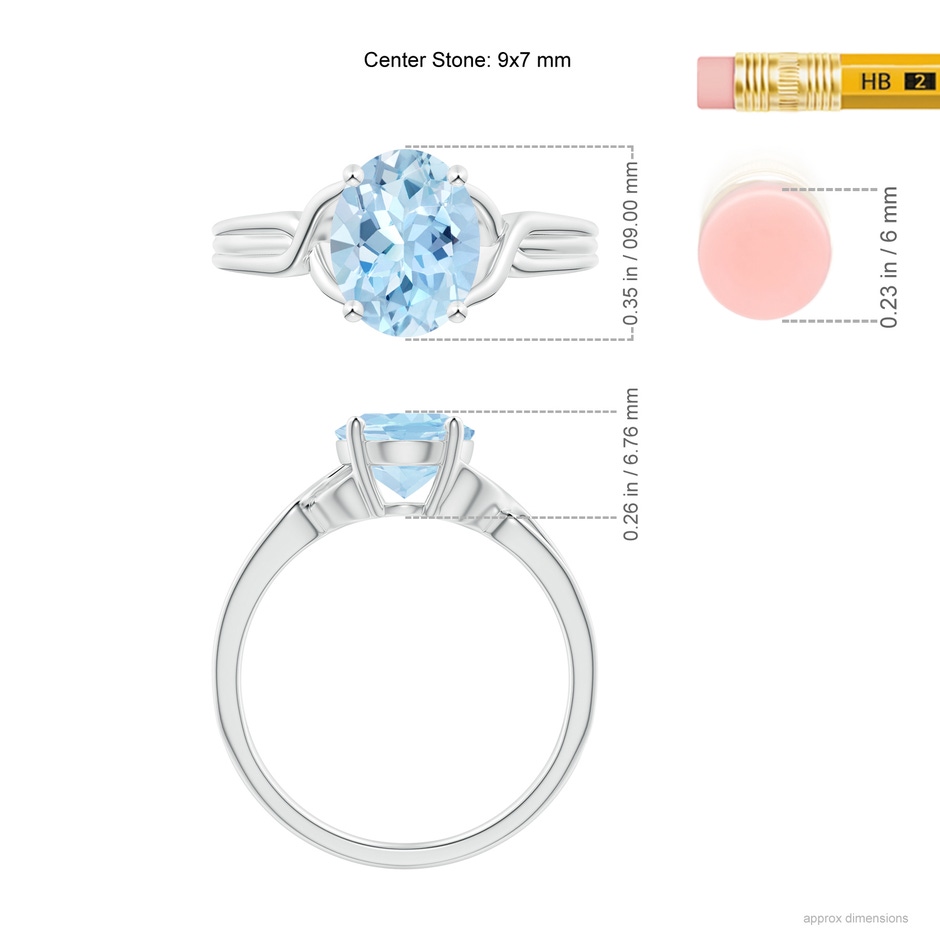 9x7mm AAA Classic Oval Aquamarine Criss-Cross Cocktail Ring in White Gold ruler