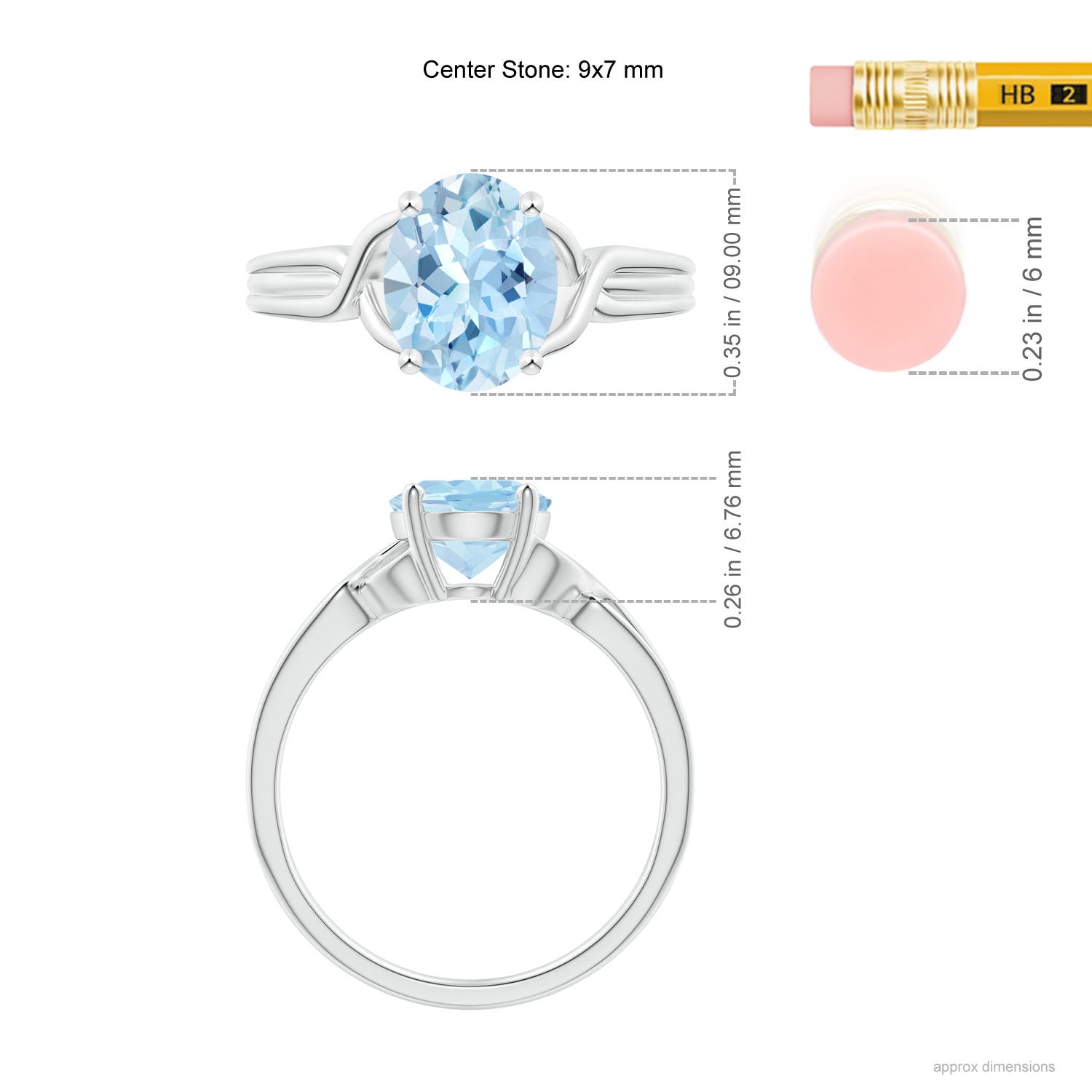 9x7mm AAA Classic Oval Aquamarine Criss-Cross Cocktail Ring in White Gold - ruler