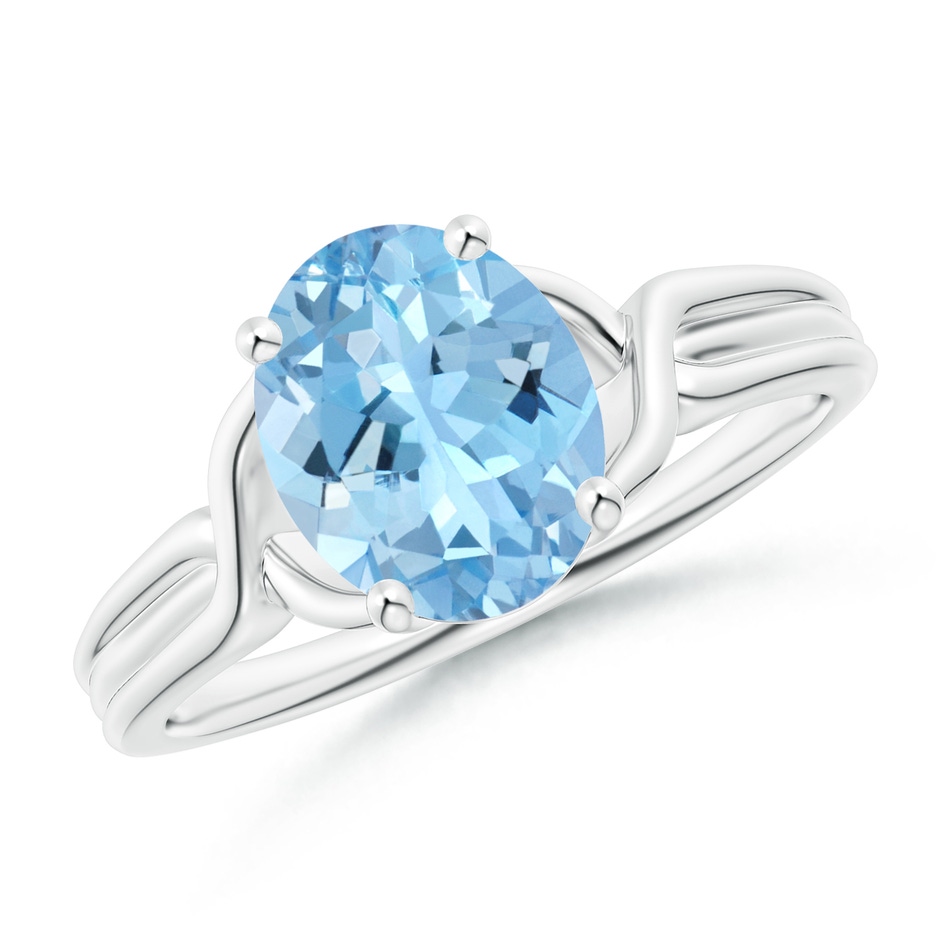 9x7mm AAAA Classic Oval Aquamarine Criss-Cross Cocktail Ring in White Gold 