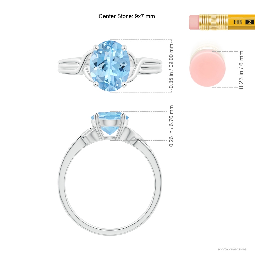 9x7mm AAAA Classic Oval Aquamarine Criss-Cross Cocktail Ring in White Gold Ruler