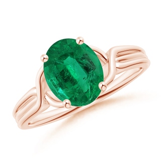 9.15x7.09x4.98mm AAA GIA Certified Classic Oval Emerald Criss-Cross Cocktail Ring in 10K Rose Gold