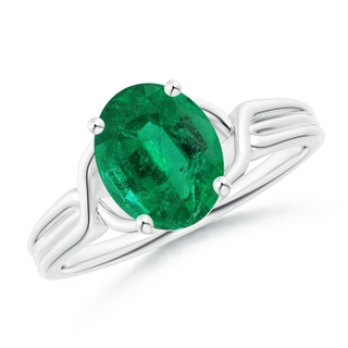 9.15x7.09x4.98mm AAA GIA Certified Classic Oval Emerald Criss-Cross Cocktail Ring in 10K White Gold