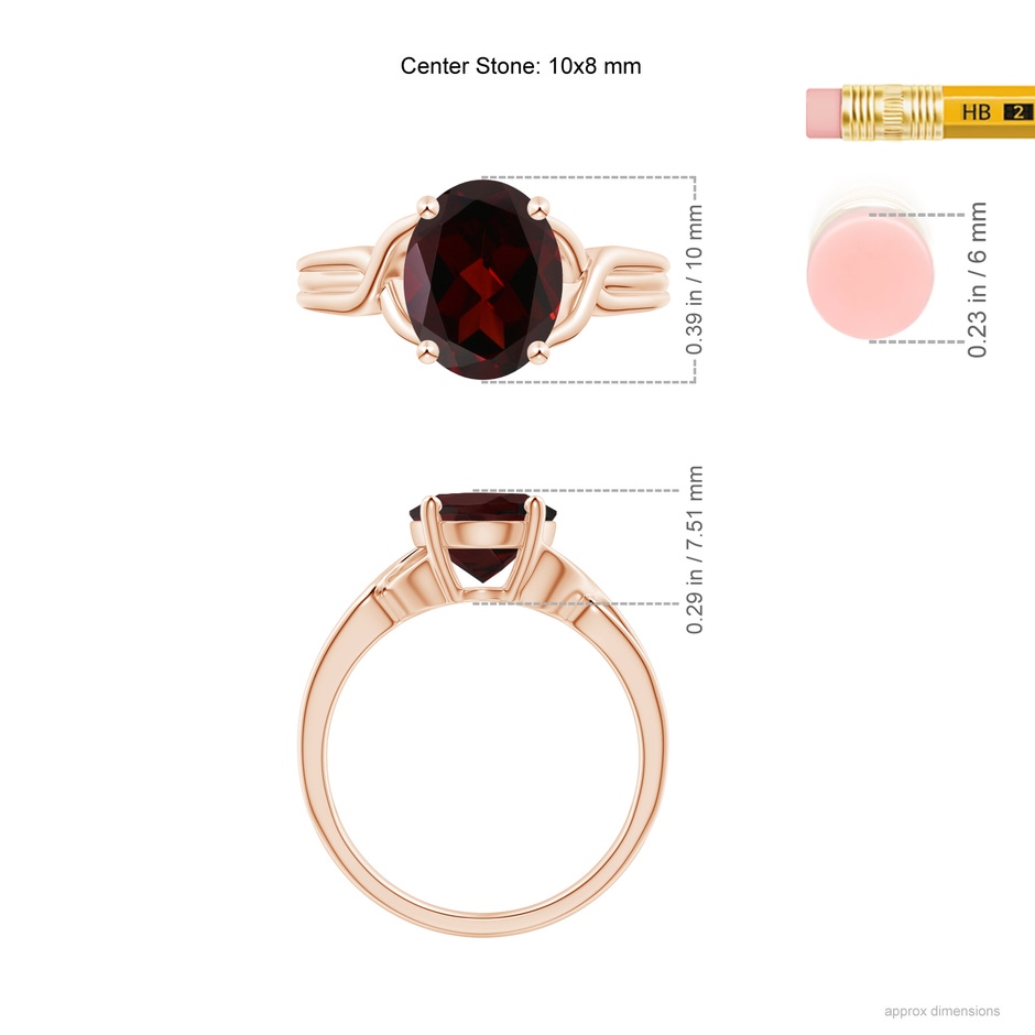 10x8mm A Classic Oval Garnet Criss-Cross Cocktail Ring in Rose Gold ruler