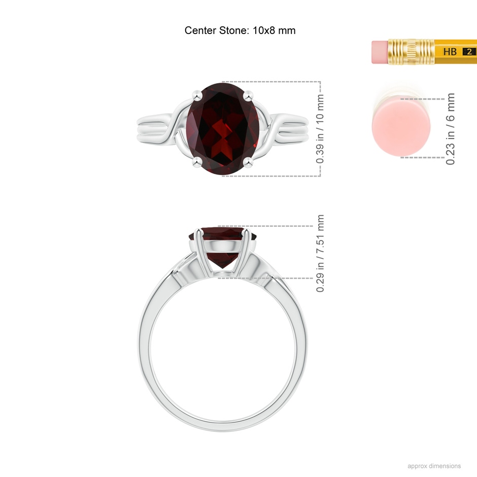 10x8mm A Classic Oval Garnet Criss-Cross Cocktail Ring in White Gold ruler