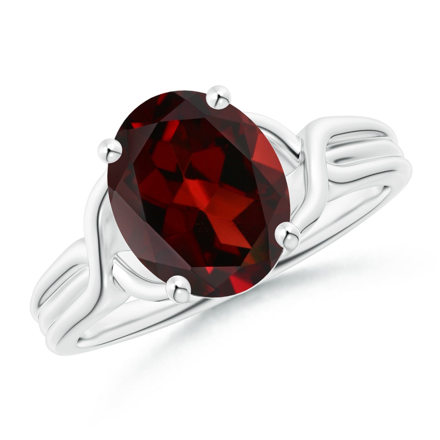 10x8mm AAA Classic Oval Garnet Criss-Cross Cocktail Ring in 18CT White Gold