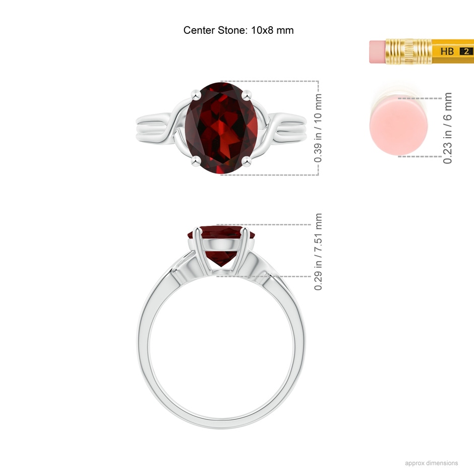10x8mm AAA Classic Oval Garnet Criss-Cross Cocktail Ring in White Gold ruler