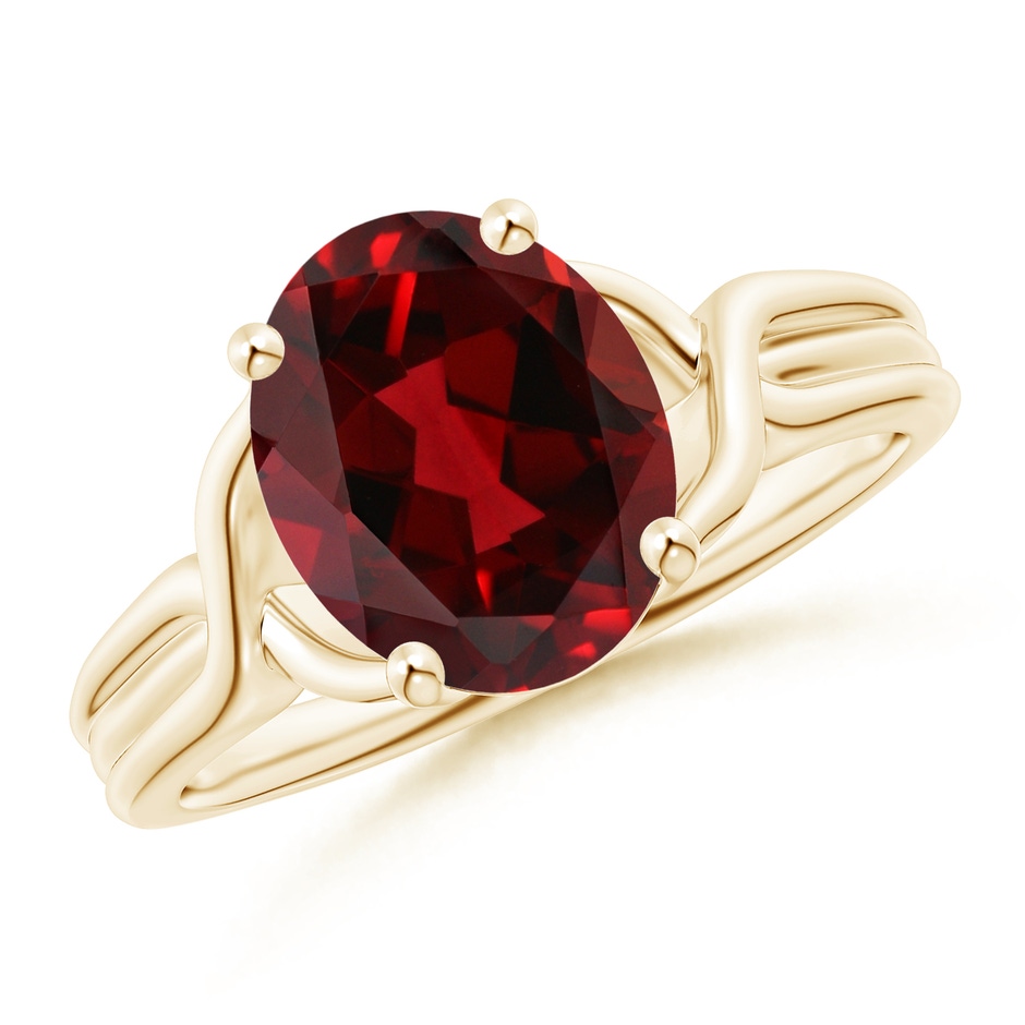 10x8mm AAAA Classic Oval Garnet Criss-Cross Cocktail Ring in Yellow Gold 